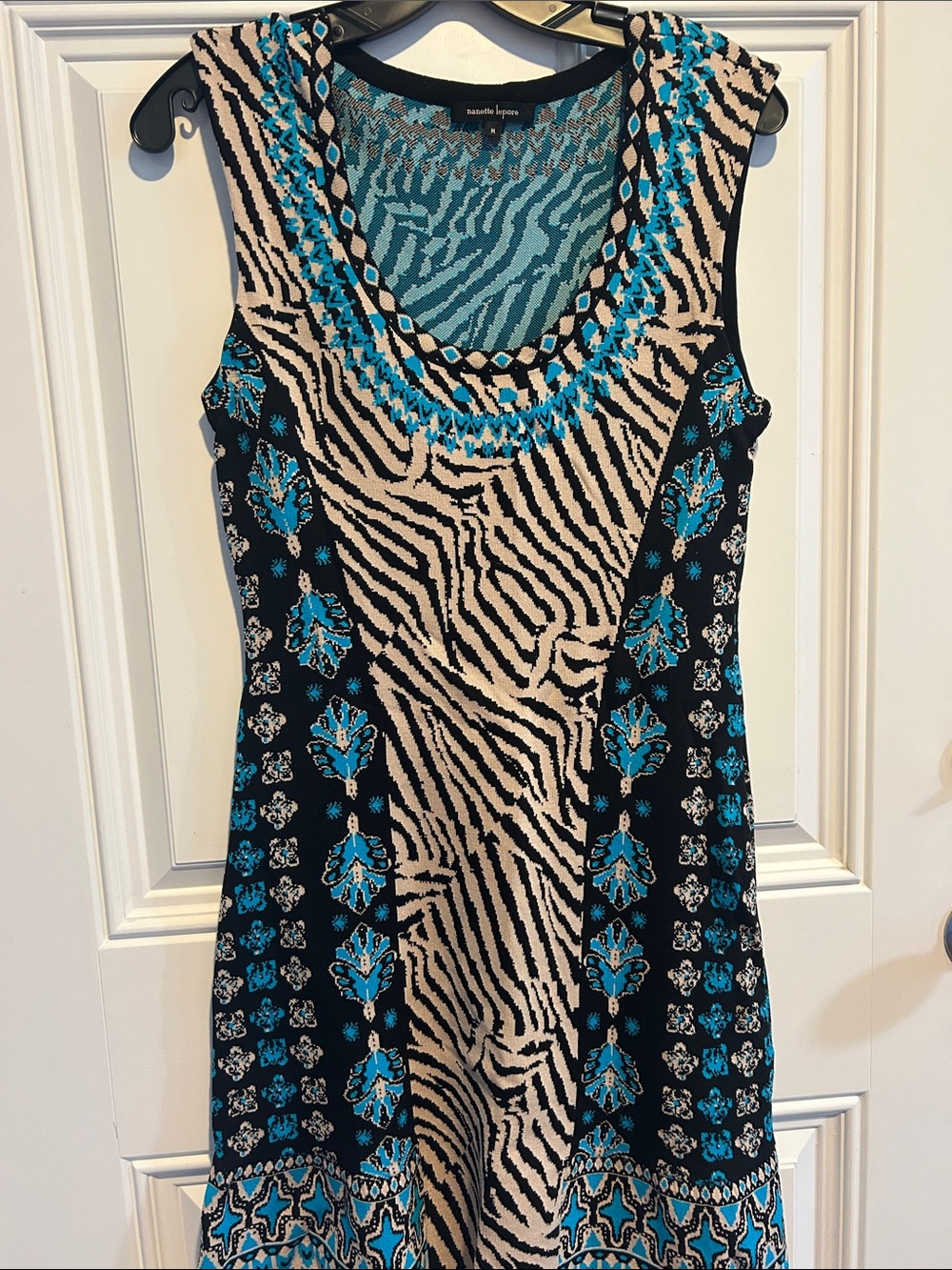 Sleeveless Mixed-Print Tank Top Dress - Black & Teal